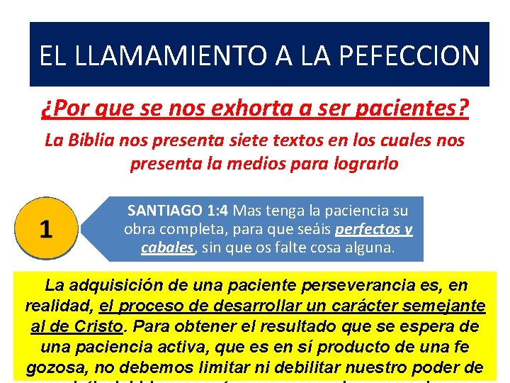 EL LLAMAMIENTO A LA PEFECCION ¿Por que se nos exhorta a ser pacientes? La EL LLAMAMIENTO A LA PEFECCION ¿Por que se nos exhorta a ser pacientes? La