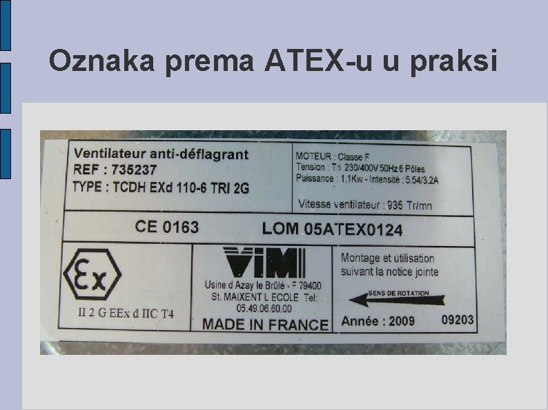 Oznaka prema ATEX-u u praksi 
