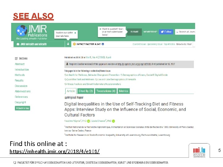 SEE ALSO Find this online at : https: //mhealth. jmir. org/2018/4/e 101/ 5 SEE ALSO Find this online at : https: //mhealth. jmir. org/2018/4/e 101/ 5