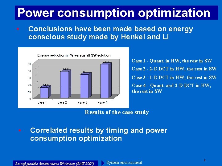 Power consumption optimization • Conclusions have been made based on energy conscious study made