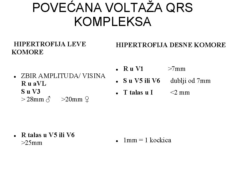 POVEĆANA VOLTAŽA QRS KOMPLEKSA HIPERTROFIJA LEVE KOMORE ZBIR AMPLITUDA/ VISINA R u a. VL POVEĆANA VOLTAŽA QRS KOMPLEKSA HIPERTROFIJA LEVE KOMORE ZBIR AMPLITUDA/ VISINA R u a. VL