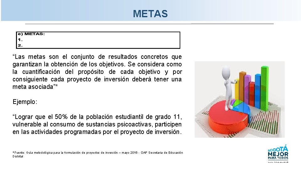 METAS “Las metas son el conjunto de resultados concretos que garantizan la obtención de