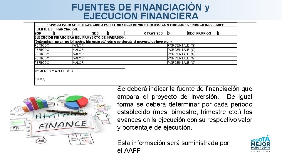 FUENTES DE FINANCIACIÓN y EJECUCION FINANCIERA ESPACIO PARA SER DILIGENCIADO POR EL AUXILIAR ADMINISTRATIVO