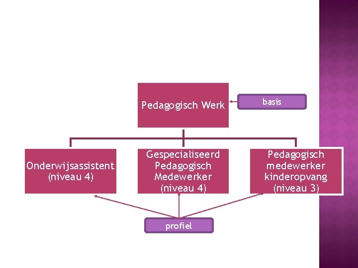 Pedagogisch Werk Onderwijsassistent (niveau 4) Gespecialiseerd Pedagogisch Medewerker (niveau 4) profiel basis Pedagogisch medewerker