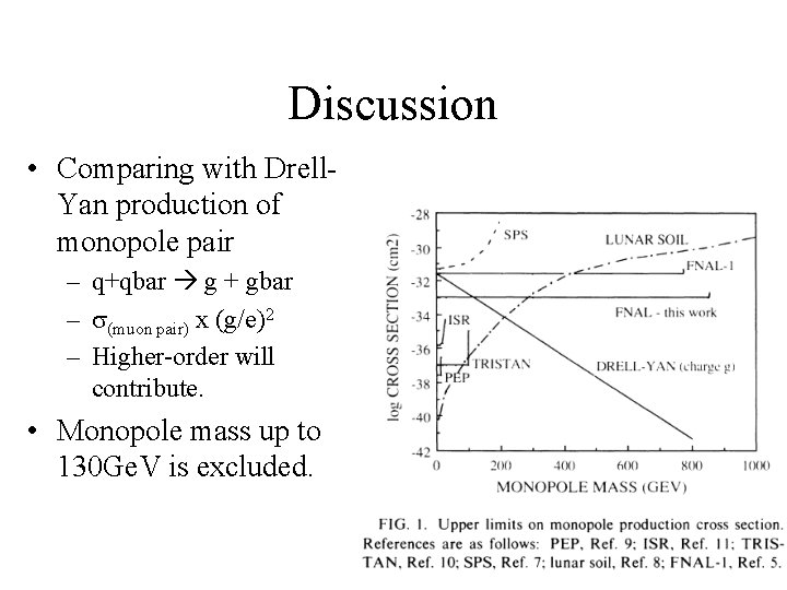 Discussion • Comparing with Drell. Yan production of monopole pair – q+qbar g +