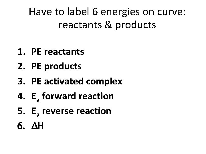 Have to label 6 energies on curve: reactants & products 1. 2. 3. 4.
