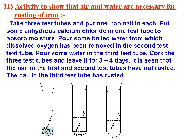 11) Activity to show that air and water are necessary for rusting of iron