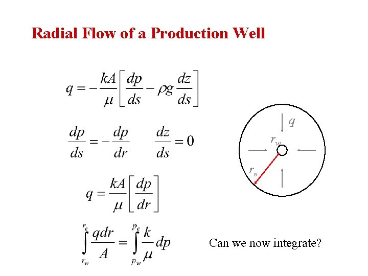 Radial Flow of a Production Well q rw re Can we now integrate? 