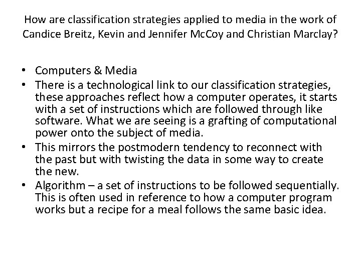 How are classification strategies applied to media in the work of Candice Breitz, Kevin