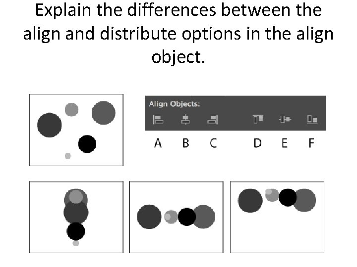 Explain the differences between the align and distribute options in the align object. 