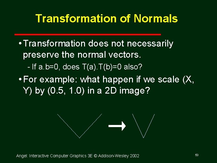 Transformation of Normals • Transformation does not necessarily preserve the normal vectors. If a.