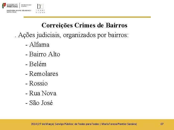 Correições Crimes de Bairros. Ações judiciais, organizados por bairros: - Alfama - Bairro Alto Correições Crimes de Bairros. Ações judiciais, organizados por bairros: - Alfama - Bairro Alto