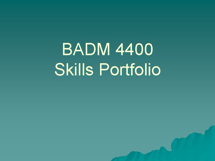 BADM 4400 Skills Portfolio 