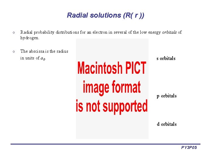 Radial solutions (R( r )) o Radial probability distributions for an electron in several