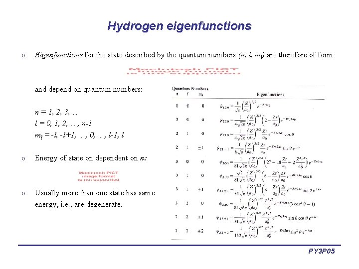 Hydrogen eigenfunctions o Eigenfunctions for the state described by the quantum numbers (n, l,