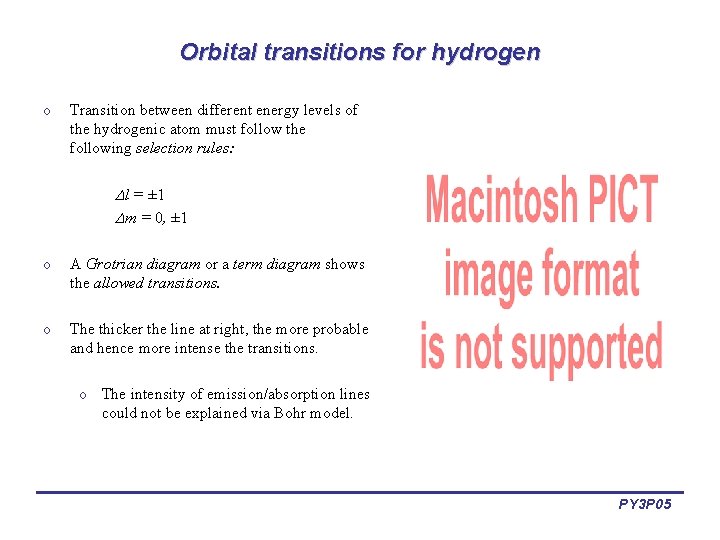 Orbital transitions for hydrogen o Transition between different energy levels of the hydrogenic atom