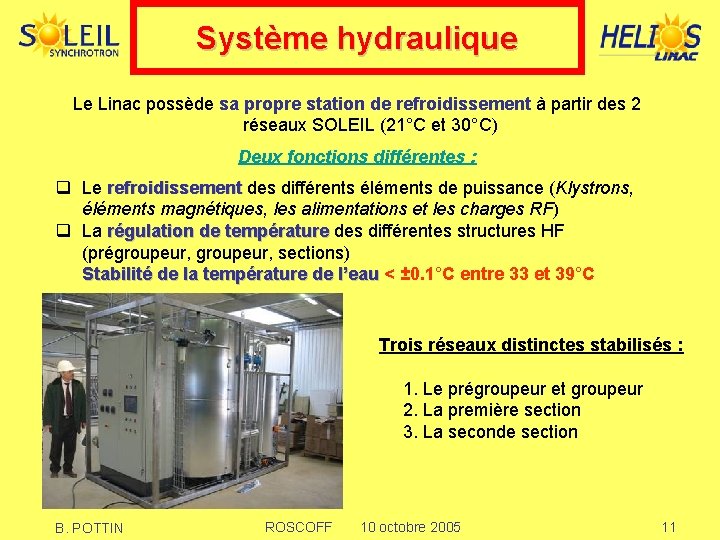 Système hydraulique Le Linac possède sa propre station de refroidissement à partir des 2
