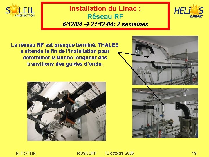 Installation du Linac : Réseau RF 6/12/04 21/12/04: 2 semaines Le réseau RF est