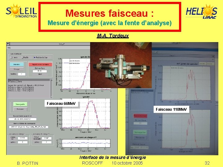 Mesures faisceau : Mesure d’énergie (avec la fente d’analyse) M-A. Tordeux Faisceau 66 Me.