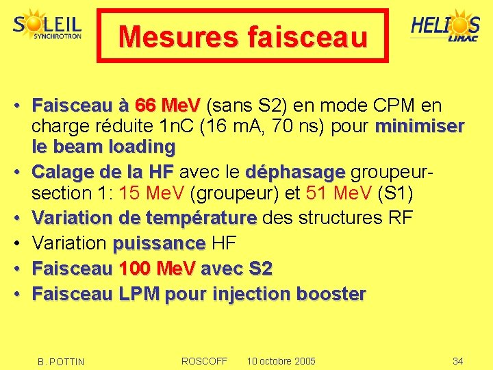Mesures faisceau • Faisceau à 66 Me. V (sans S 2) en mode CPM