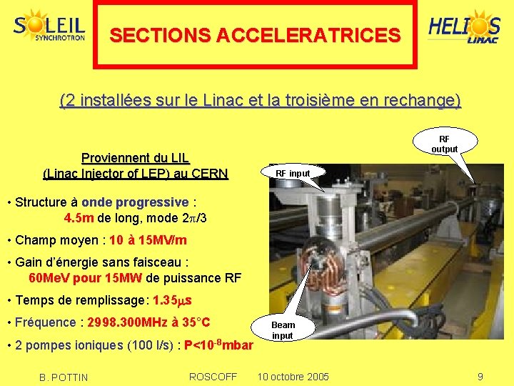 SECTIONS ACCELERATRICES (2 installées sur le Linac et la troisième en rechange) Proviennent du