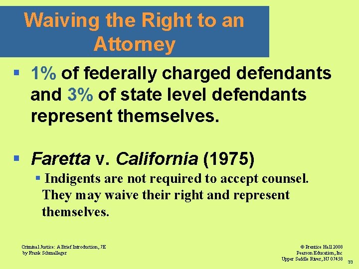 Waiving the Right to an Attorney § 1% of federally charged defendants and 3%