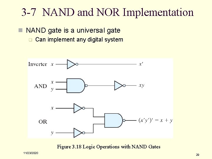 3 -7 NAND and NOR Implementation n NAND gate is a universal gate q