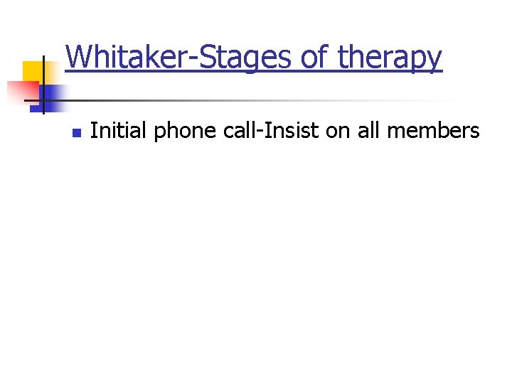 Whitaker-Stages of therapy n Initial phone call-Insist on all members 