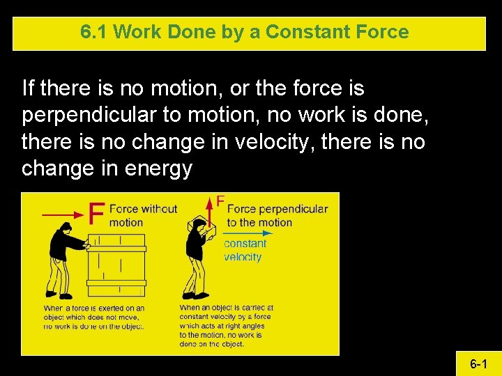 6. 1 Work Done by a Constant Force If there is no motion, or 6. 1 Work Done by a Constant Force If there is no motion, or