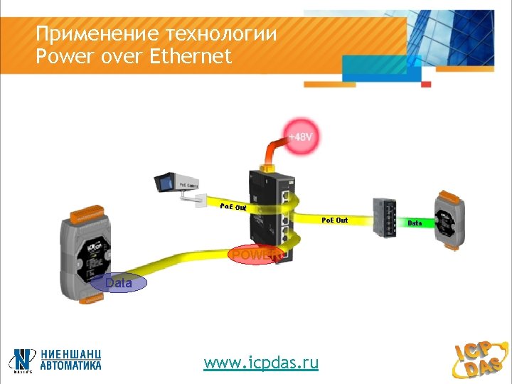 Применение технологии Power over Ethernet Po. E Out POWER Data www. icpdas. ru Data