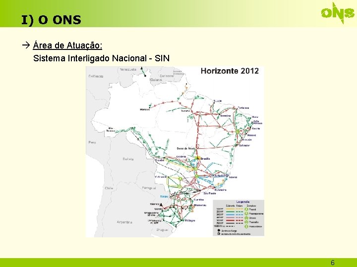 I) O ONS Área de Atuação: Sistema Interligado Nacional - SIN 6 