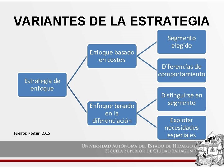 VARIANTES DE LA ESTRATEGIA Enfoque basado en costos Estrategia de enfoque Enfoque basado en VARIANTES DE LA ESTRATEGIA Enfoque basado en costos Estrategia de enfoque Enfoque basado en