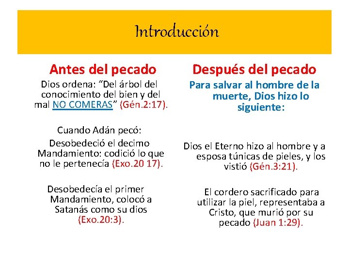 Introducción Antes del pecado Dios ordena: “Del árbol del conocimiento del bien y Introducción Antes del pecado Dios ordena: “Del árbol del conocimiento del bien y