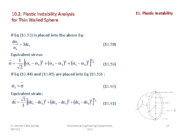 10. Plastic Instability 10. 2. Plastic Instability Analysis for Thin Walled Sphere If Eq