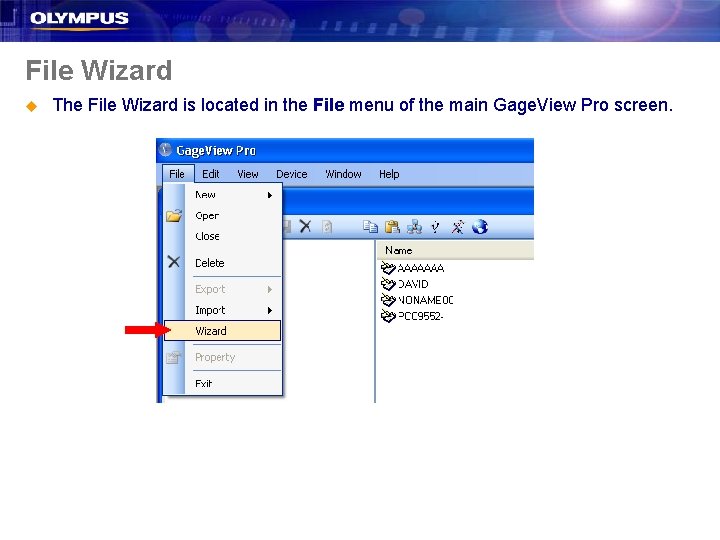 File Wizard u The File Wizard is located in the File menu of the