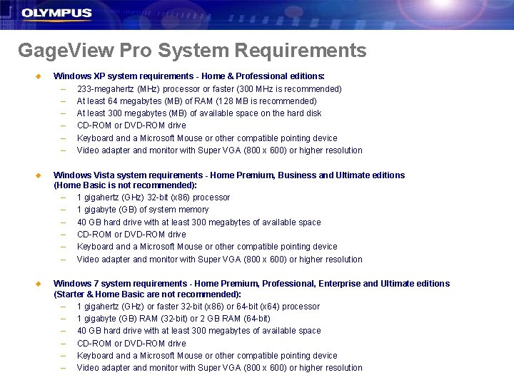 Gage. View Pro System Requirements u Windows XP system requirements - Home & Professional