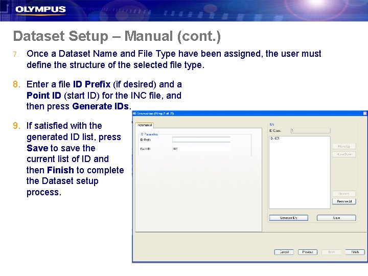 Dataset Setup – Manual (cont. ) 7. Once a Dataset Name and File Type