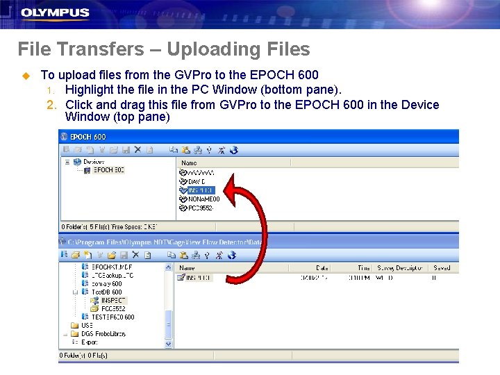 File Transfers – Uploading Files u To upload files from the GVPro to the