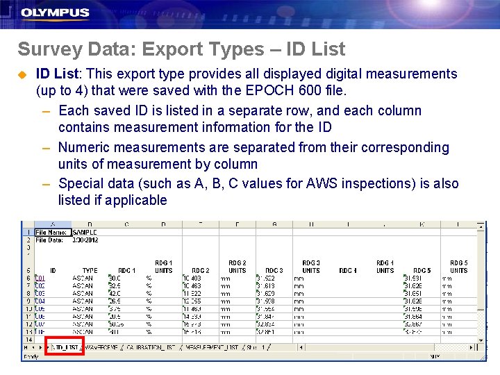 Survey Data: Export Types – ID List u ID List: This export type provides