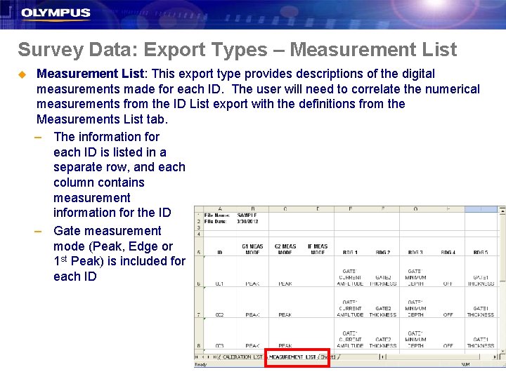 Survey Data: Export Types – Measurement List u Measurement List: This export type provides