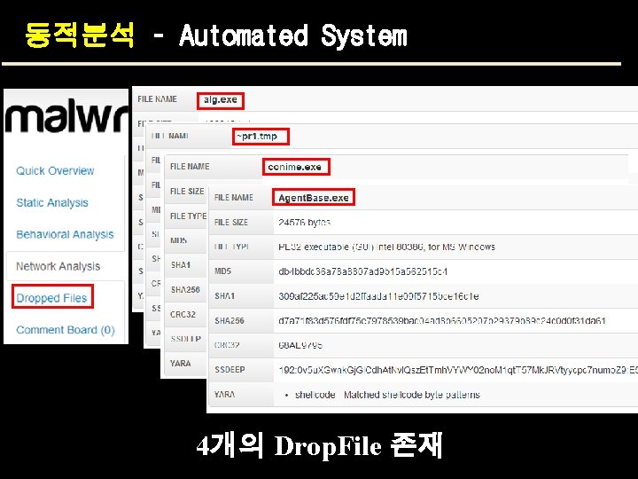 동적분석 – Automated System 4개의 Drop. File 존재 