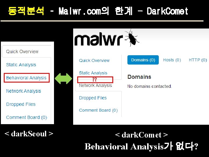 동적분석 – Malwr. com의 한계 - Dark. Comet ? ? < dark. Seoul >