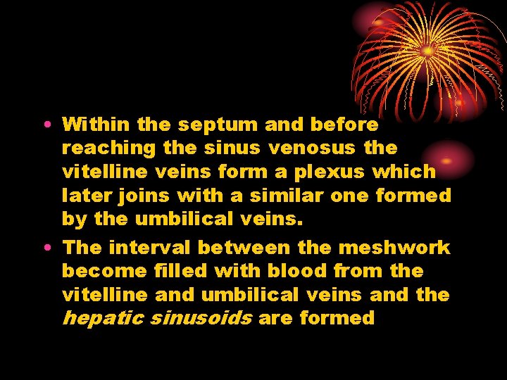  • Within the septum and before reaching the sinus venosus the vitelline veins