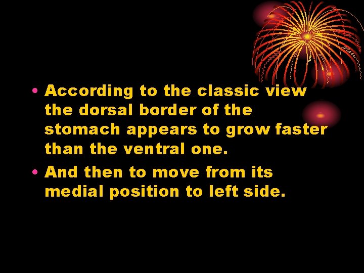  • According to the classic view the dorsal border of the stomach appears