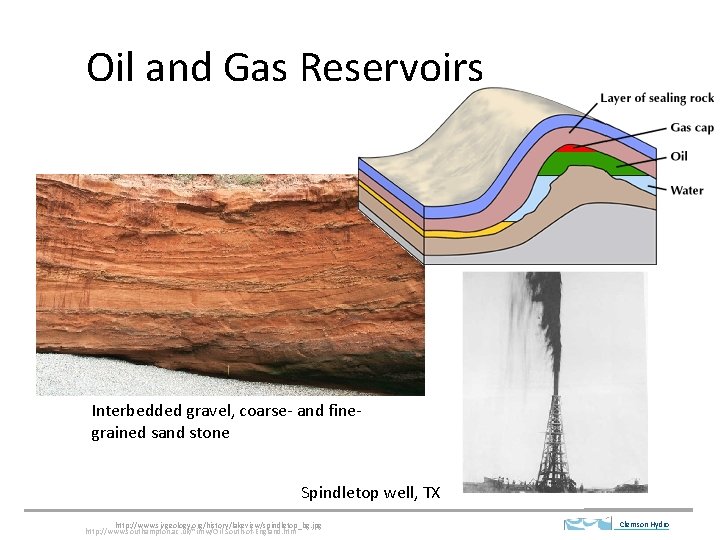 Oil and Gas Reservoirs Interbedded gravel, coarse- and finegrained sand stone Spindletop well, TX