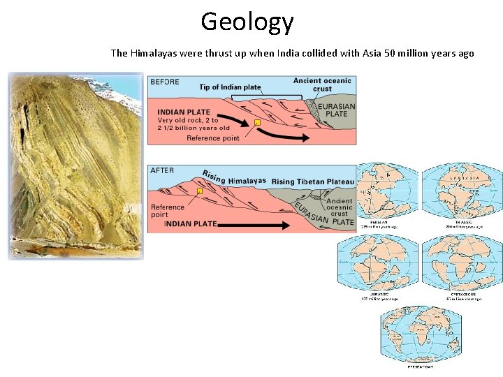 Geology The Himalayas were thrust up when India collided with Asia 50 million years