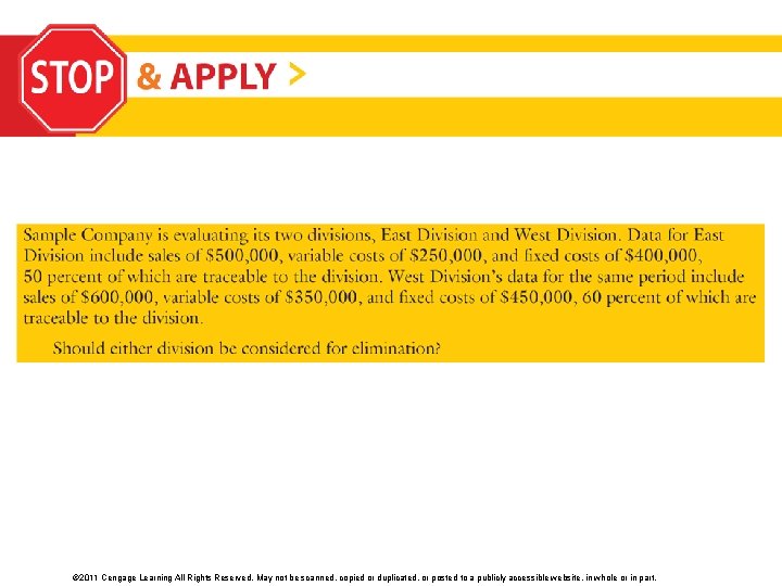 © 2011 Cengage Learning All Rights Reserved. May not be scanned, copied or duplicated,