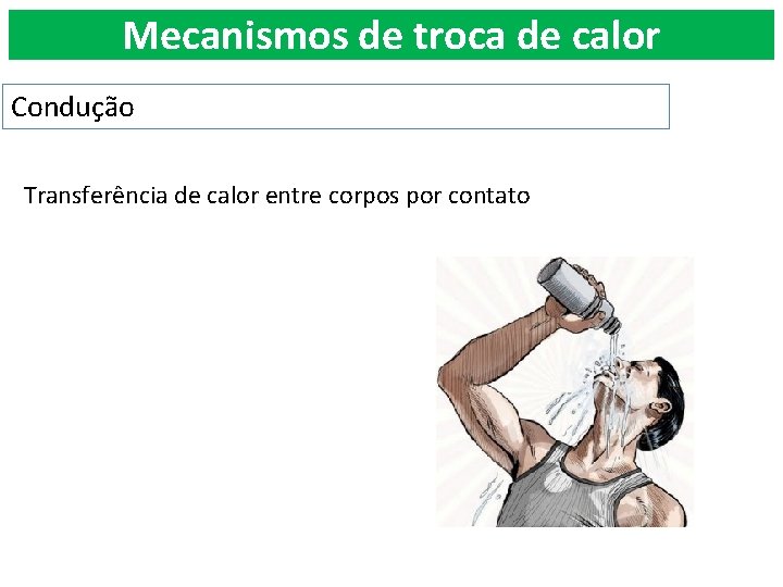 Mecanismos de troca de calor Condução Transferência de calor entre corpos por contato 