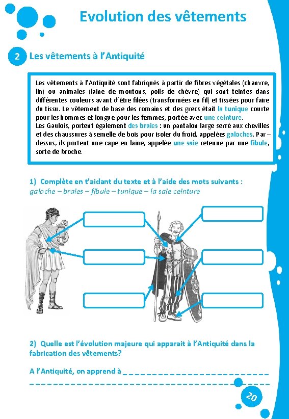 Evolution des vêtements 2 Les vêtements à l’Antiquité sont fabriqués à partir de fibres