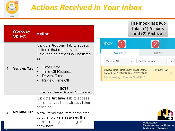 Actions Received in Your Inbox Workday Object Action Click the Actions Tab to access